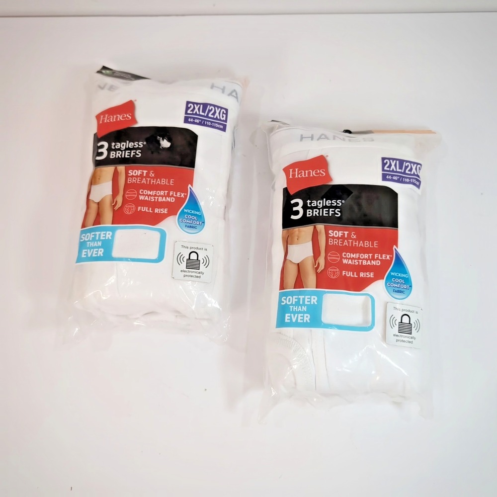 2 Hanes 2252X2 Big Tall 3 Pack Men's Tagless ComfortSoft Briefs 44-46 2XL White